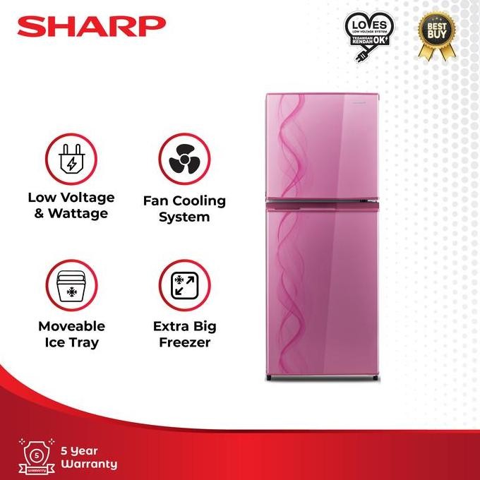 Sharp Kulkas 2 Pintu Sj-237Nd-Ap Kirei Pink Helix 205L