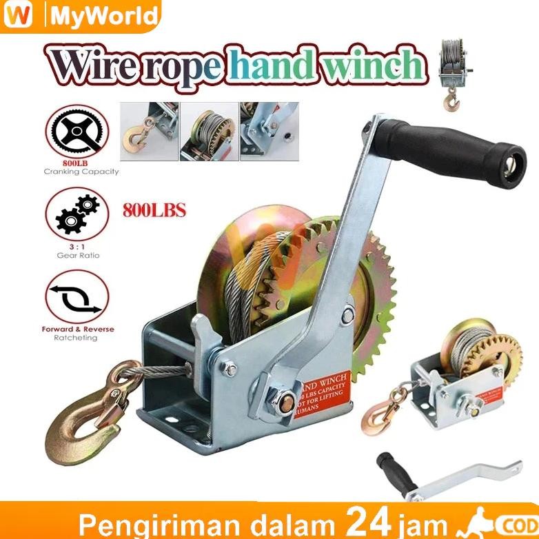 NEW CODHigh-Quality Hand Winch / Boat Winch / Manual Katrol 800LBS 10m Hand Winch Wire Rope Hand Win
