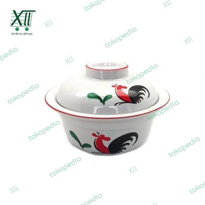 Kopin Mangkuk Sup Keramik + Tutup Ayam Jago 6,5 Inch Mangkok Sapo Tahu