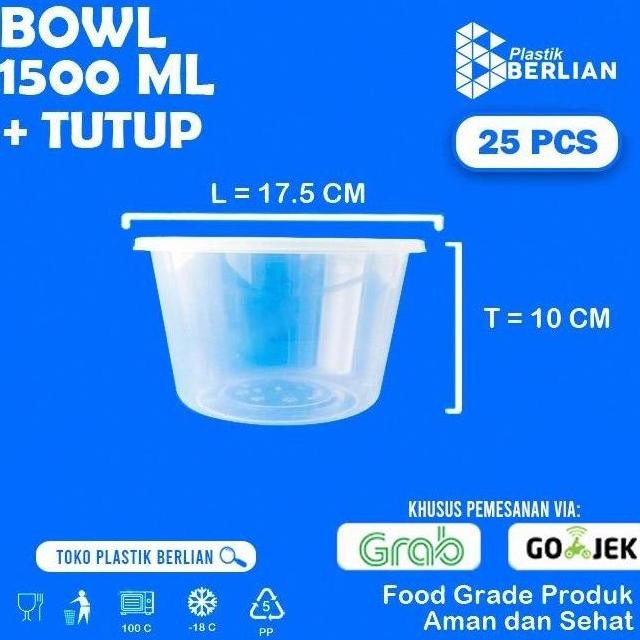 Mangkok Plastik 1500Ml Toples Bulat Sop Thinwall Bowl - 25 Pcs