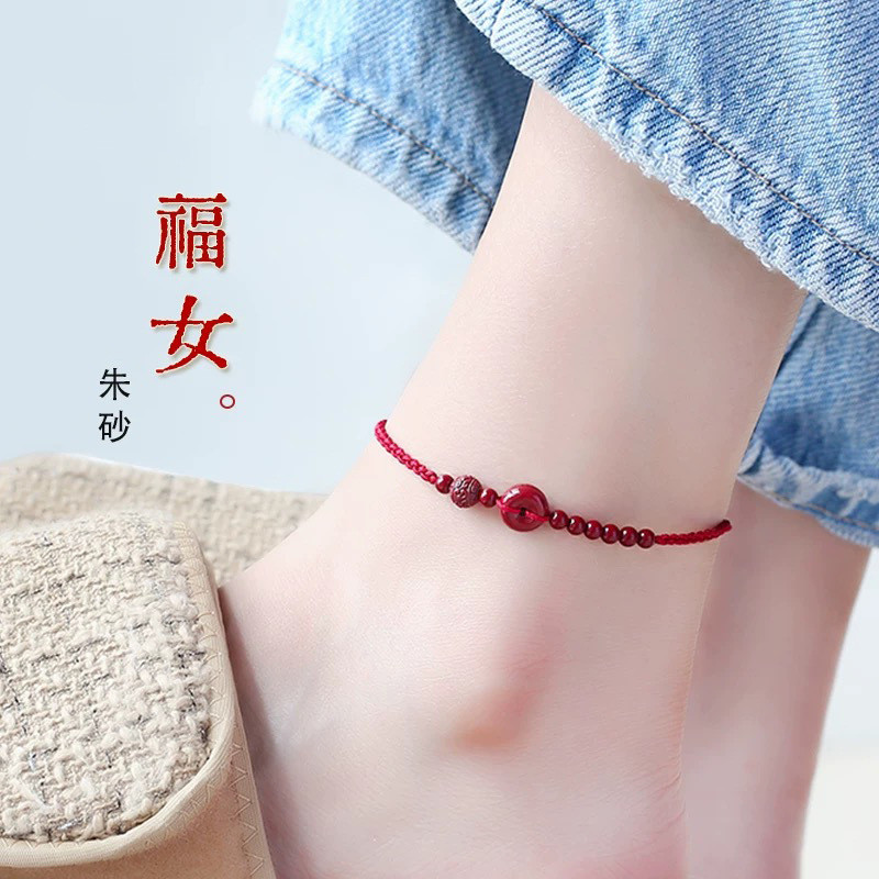 Gelang Kaki Tali Merah Cinnabar Emas Ungu untuk Wanita, Gelang Kaki Pria dengan Gesper Damai Tahun Z