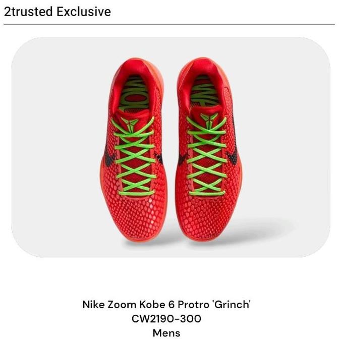New  Nike Zoom Kobe 6 Protro 'Reverse Grinch' FV4921-600 Mens Basket Trusted