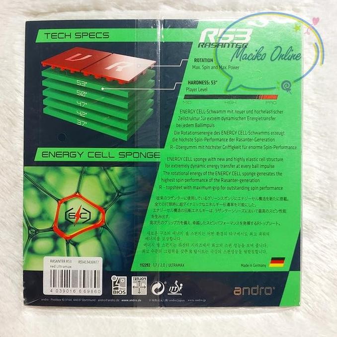 BEBAS ONGKIR - Andro Rasanter R53 ~ Karet Pingpong Andro Rasanter R53 MAX