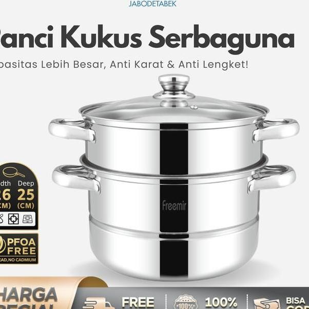 Mega Freemir Panci Kukus 2 Susun 2426Cm Panci Wajan Stainless Jumbo Anti Karat Cocok Untuk Kukus Dim