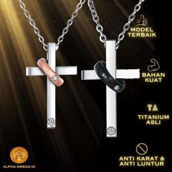 TERLARIS - Kalung Salib Cincin Titanium Couple | Kalung Salib Titanium Unik Keren