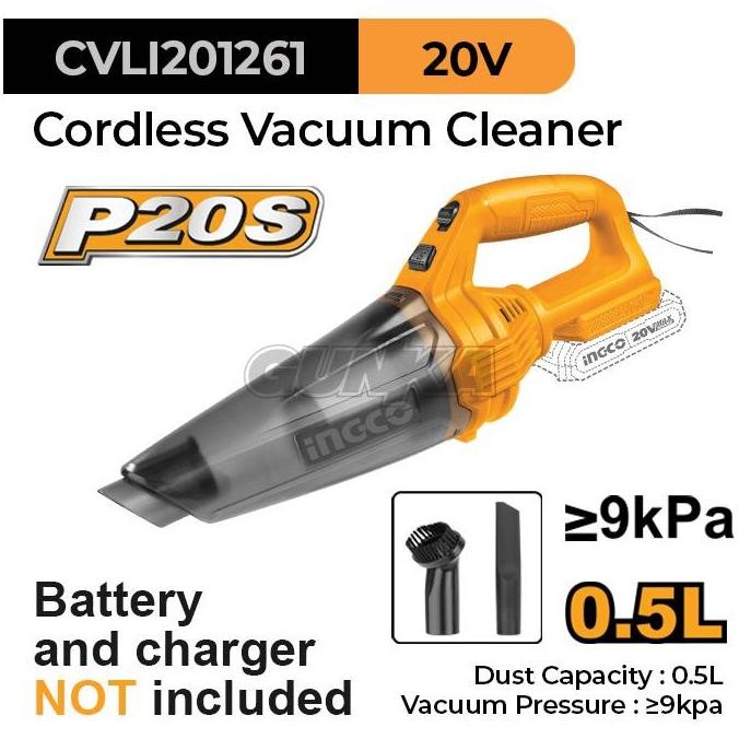 TERMURAH - P20S Cordless Vacuum Cleaner (0.5 L) INGCO CVLI201261 Mesin Vakum Sedot Penyedot Debu Bat