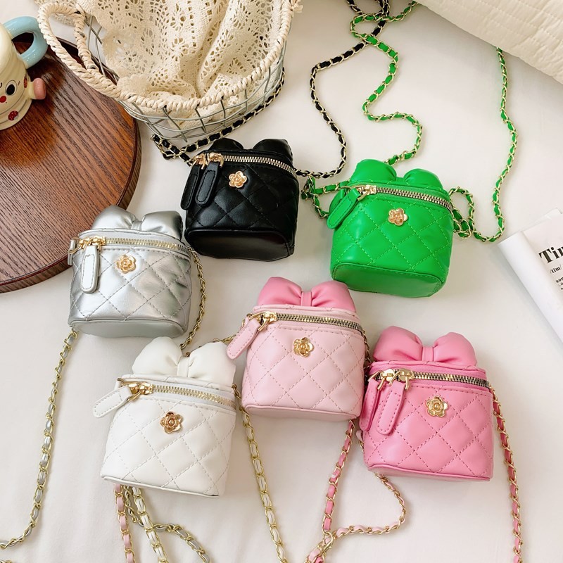 Tas Selempang Kecil Gaya Chanel dengan Pita untuk Gadis Putri