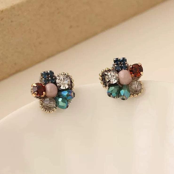Moana Stud Earring 925 Stud Earring Anting Bunga Kecil Warna Warni Mewah Unik Simple Permata