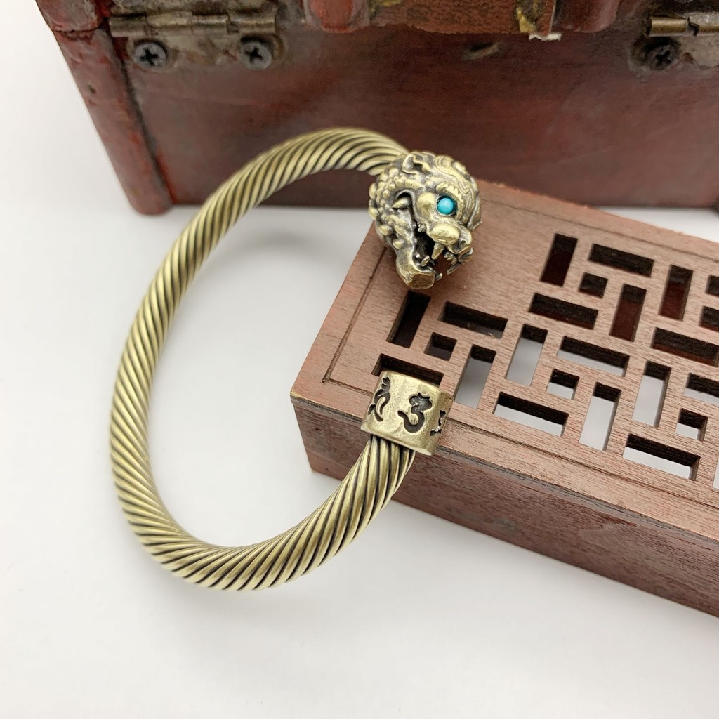 Gelang Tembaga Pria dengan Desain Binatang Kuno, Gelang Gaya Kuno Tembaga Murni Gaya Baru