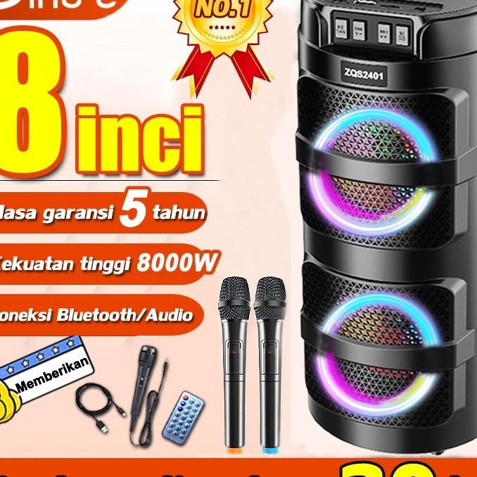 Pro Max Bass Speaker Bluetooth Zqs2401Karaoke Protable Bass With 2 Mic Polytron Besar Wireless Musik