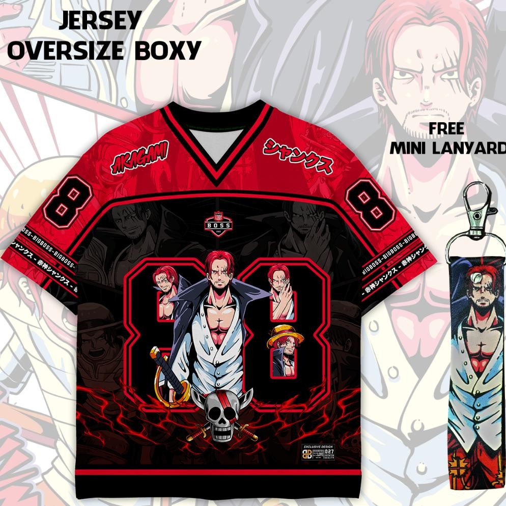 (Gratis Lanyard, Stiker) BIGBOSS Baju Jersey Anime One Piece Unisex Oversize Boxy 027 Akagami Shank