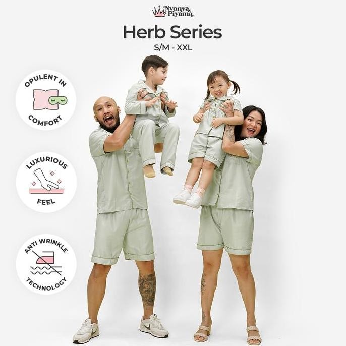 Nyonya Piyama Poly Bamboo Family Set - Basil Herb