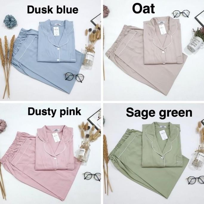 Piyama Set Rayon Twill Super Fine / Celana Panjang Lengan Pendek / Cp