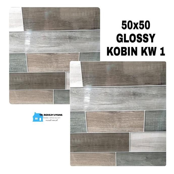 Terbaik Keramik Lantai 50X50 Glossy- Motif Bata Hijau Abu Minimalis-Kobin Kw 1 100% Ori