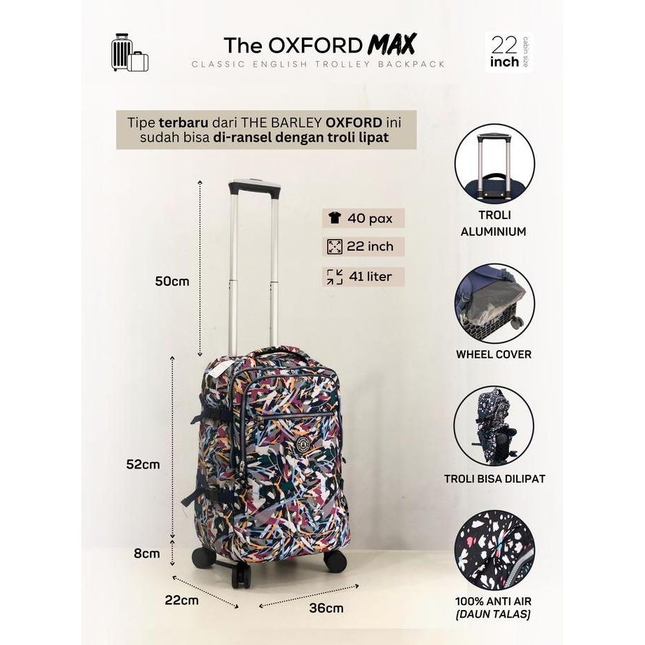 TAS RANSEL TROLI OXFORD BARLEY ORIGINAL KABIN RODA IMPORT