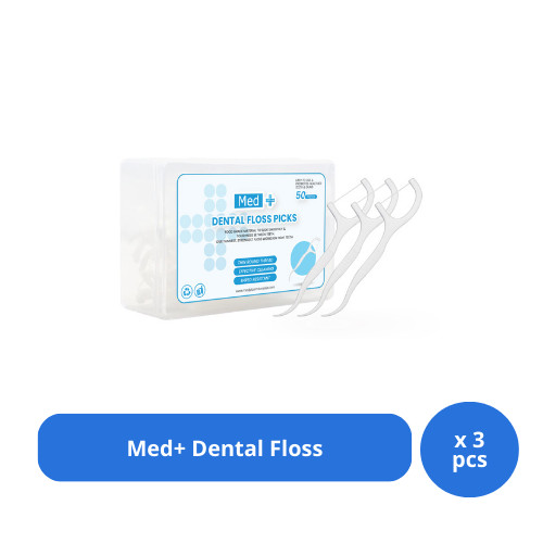 Med+ Dental Floss / Tusuk Gigi 1 Pack 50 Pcs / Benang Gigi 2 in 1 / Pembersih Sela Gigi / Toothpick 