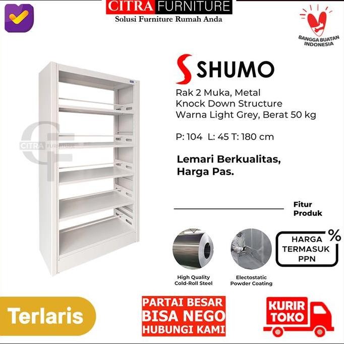SHUMO Lemari Besi Rak Buku Perpustakaan Sekolah 2 Muka