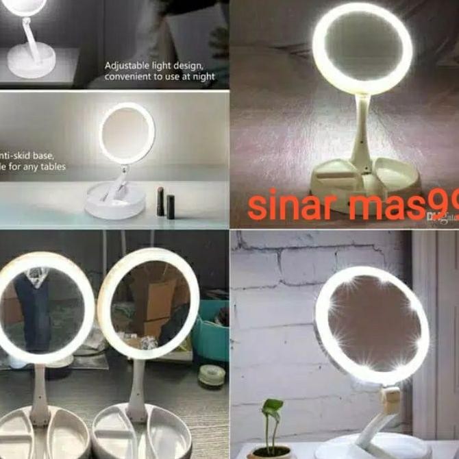 Cermin Led Lipat Portable Dua Sisi Usb Ada Kaca Pembesar