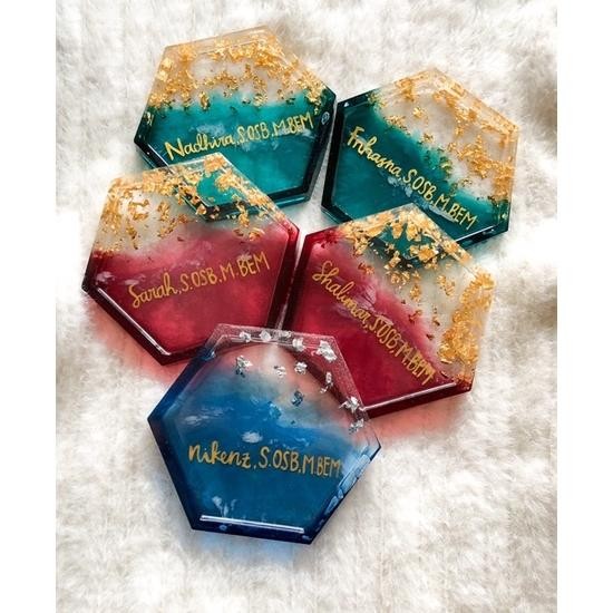 Custom Tatakan Gelas Resin Wedding Souvenir Souvenirs Tatakan Gelas Bulat Tatakan Gelas Hexagon