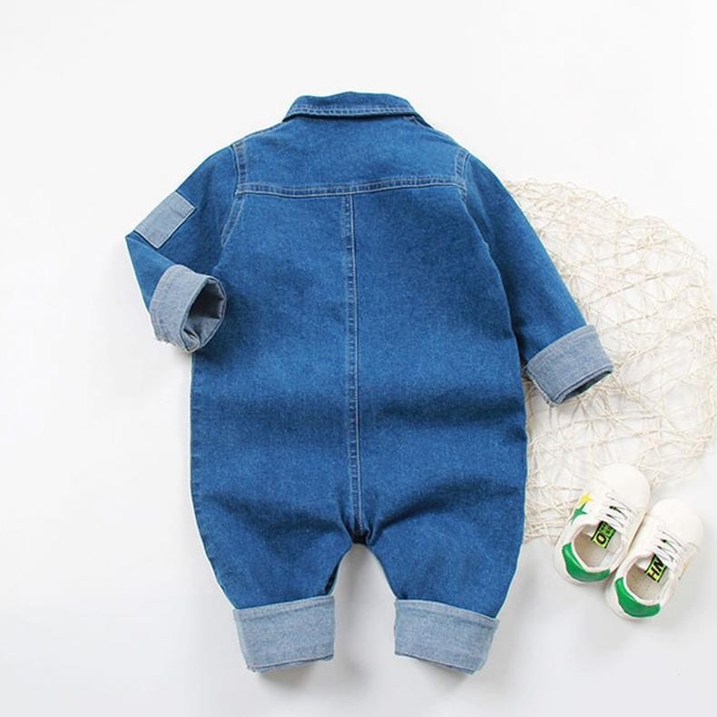 Jumper Baju Bayi Soft Denim Lengan Panjang Jumpsuit Bayi Laki Laki Perempuan