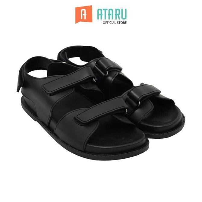 Ataru Ukuran 37 Sandal Wanita Double Strap Thick - Hitam Women Slipper Sendal Kasual Alas Kaki Perem