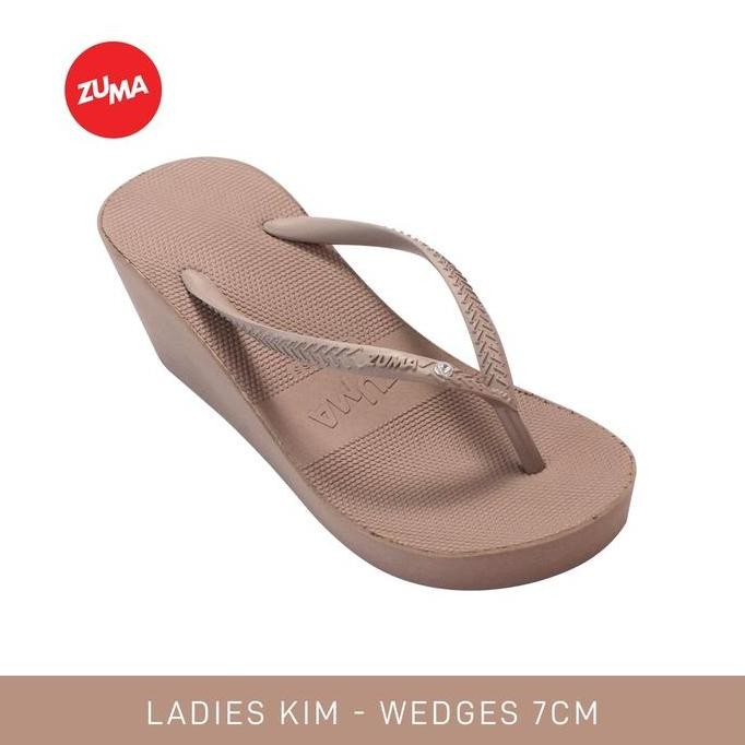 Zuma Women Kim 3 Gingersnap, Sandal Jepit Wanita Wedges Karet Polos, Kunyit