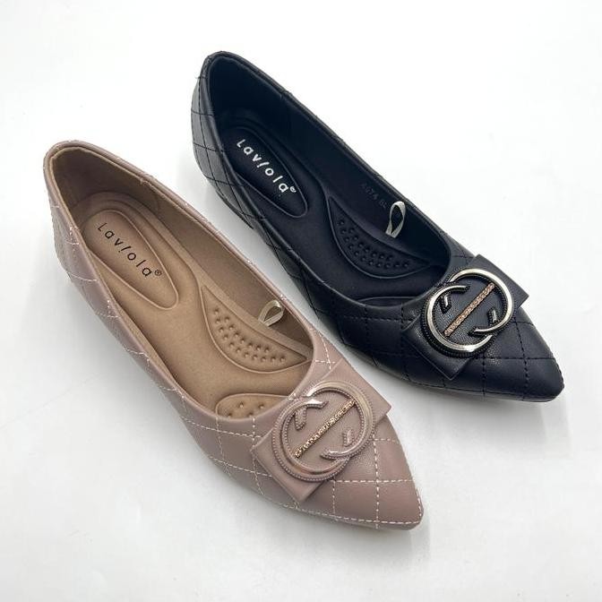 Laviola 4574 Lst - Sepatu Pantofel Kerja Wanita Black Dan Grey Hak 2 Cm Heels Shoes