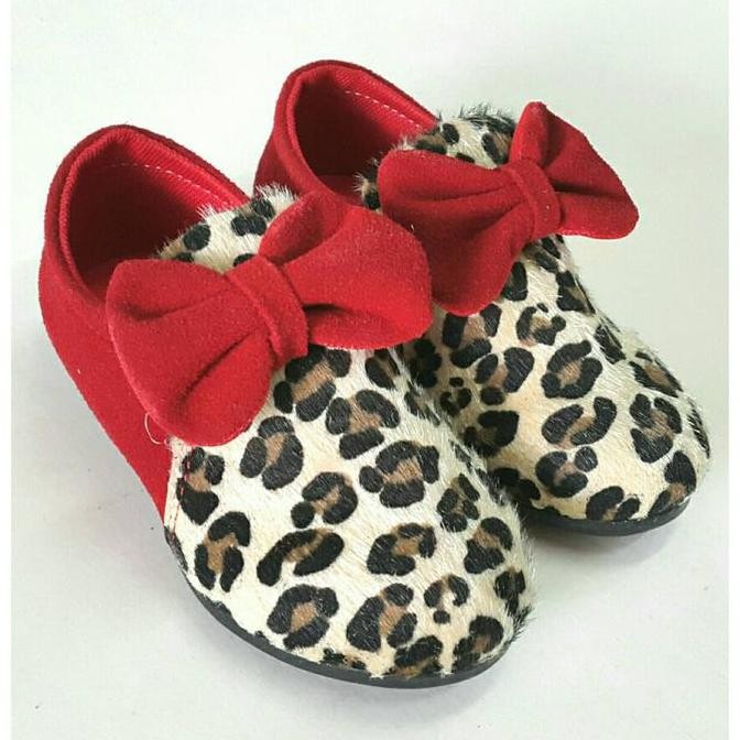Sepatu Anak Balita Lucu - Sepatu Balita - Red Ribbon Leopard Shoes