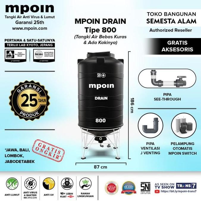 Toren/Tandon/Tangki Air Mpoin Plus 800 Drain Murah Berkualitas