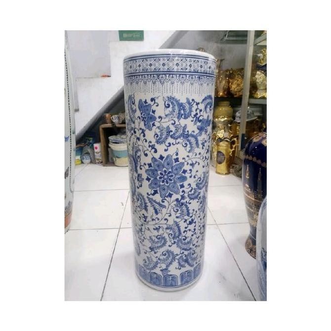 Tempat Payung Besar Tinggi 60 Cm Keramik Biru Putih /Vas Guci Bulat Sudut Kualitas Terbaik Harga Ter