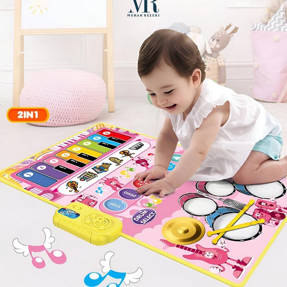 Mainan Anak 2In1 Music Mat Piano Drum Alas Set Mainan Musik Kaet Bersuara Mr M378