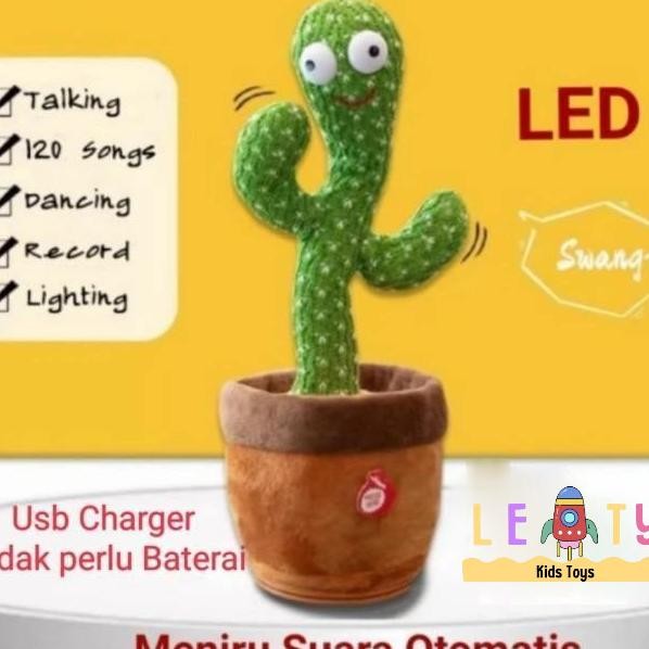 Mainan Anak Kaktus Goyang Usb Charge Mainan Musikal Anak Bayi Meniru Suara Bergoyang Lampu