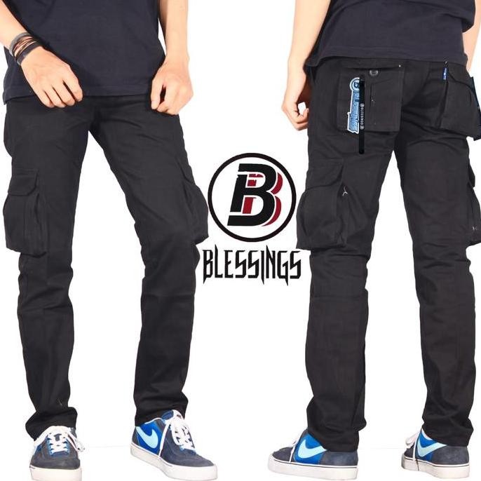 TH Celana Cargo Panjang Pria Warna HITAM Celana Gunung Security PDL Katun Twill Polos Nyaman Santai 