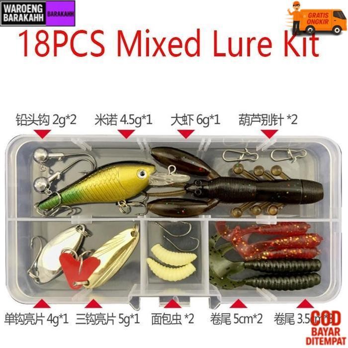 Quality Luc 18 Pcs Set Umpan Serbaguna Lembut Kit Plastik Alat Pancing Berpayet Keras Alat Pancing G