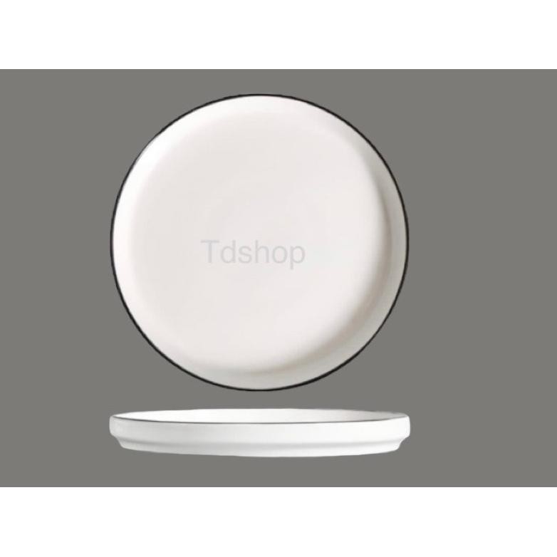 Best - TDSHOP TANITI PIRING KERAMIK MAKAN SAJI PIZZA LIST HITAM POLOS PUTIH