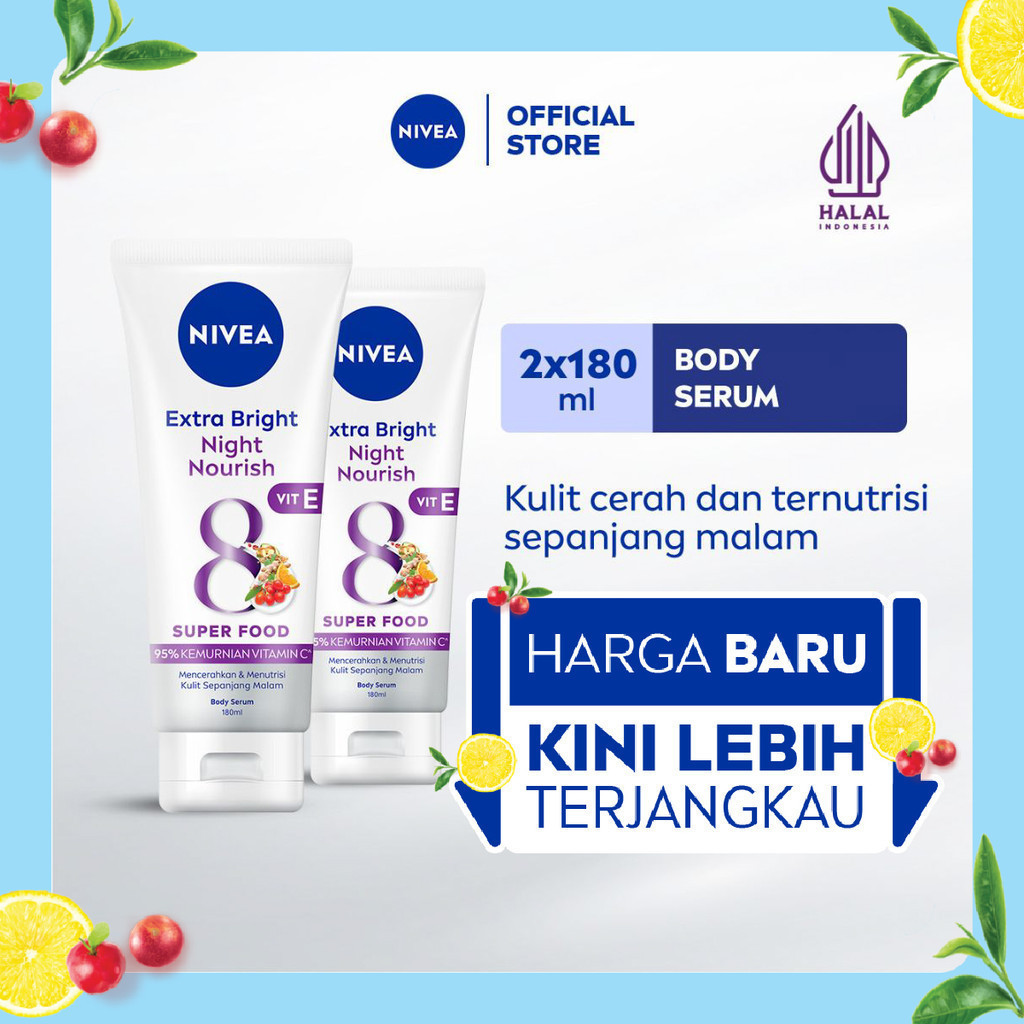 (PAKET HEMAT ISI 2) NIVEA Body Serum Extra Bright Night Nourish Vit E 180ml - Hand body serum moistu