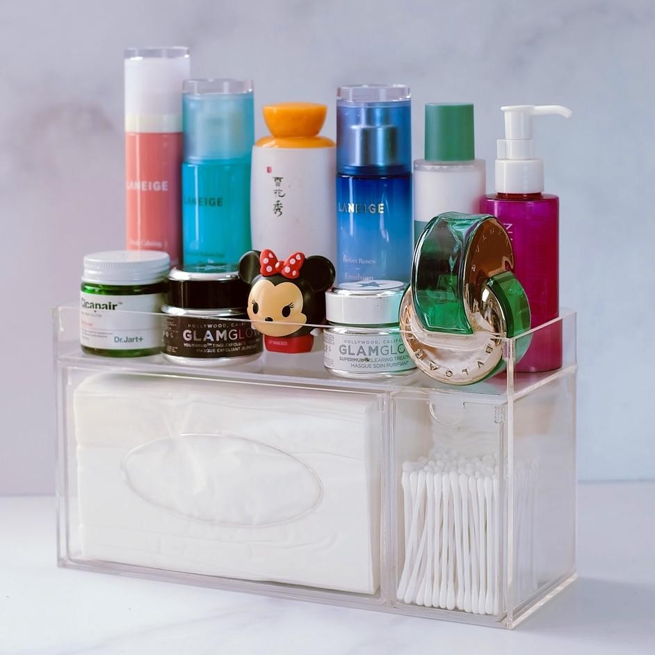 Venus Acrylic Makeup Organizer Kotak Box Tempat Tissue Tisu Kapas Cotton Bud Kosmetik Akrilik