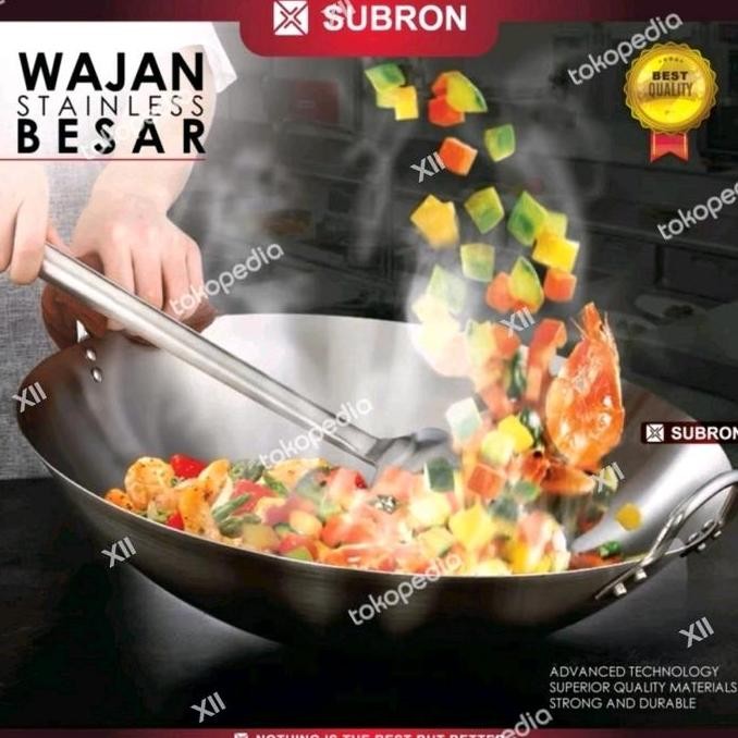 SUBRON STWSS~32 JUMBO Stainless WOK 32 Cm Wajan Kuali Besar Tebal