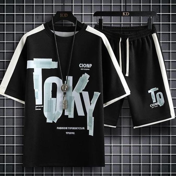 Stelan Kaos Pria Toky One Set Dewasa Dan Celana Pendek Santai