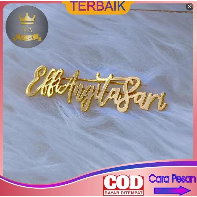 Bros Hijab Custom Nama Polos BN-05 clips gold silver  monel titanium PAS