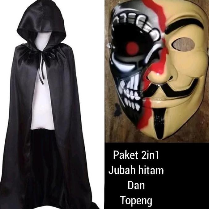 topeng+jubah hitam cosplay Halloween hacker anonymous Dewasa Jaket