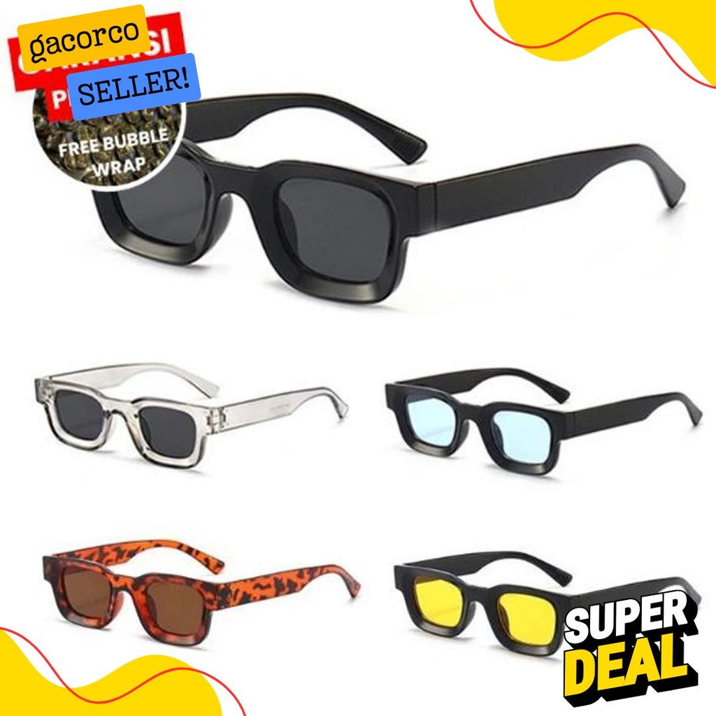 Cod Kacamata Hitam Cowok Cewek Bingkai Persegi Kecil -Kacamata Gaya Vintage Pria Wanita Keren - Kaca