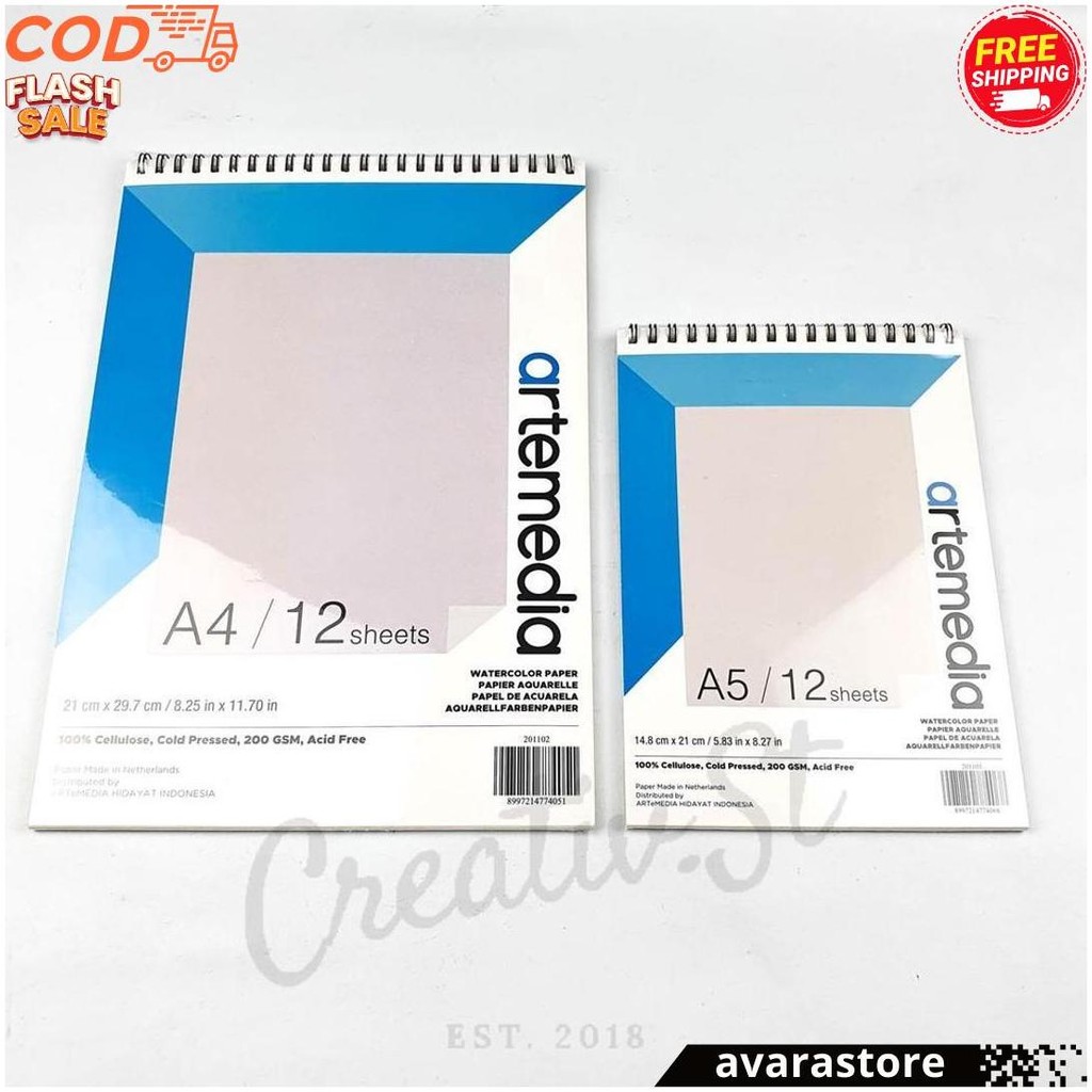 Artemedia Watercolor Book A5 A4 Wirebound Sketchbook 200 Gsm 12 Sheets Gratis Ongkir