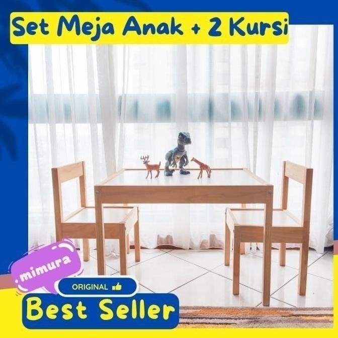 PROMO - Meja Belajar Anak Kayu 2 Kursi Sekolah TK Playgroup Paud IK