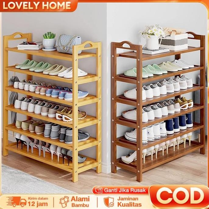 TERLARIS - LOVE Rak Sepatu Susun Kayu Rak Bamboo Penyelenggara Rak Sandal Rak Sepatu Minimalis Serba
