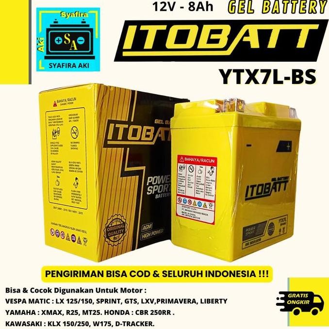 Aki Vespa Primavera Itobatt Gel Ytx7L-Bs 12V 8Ah
