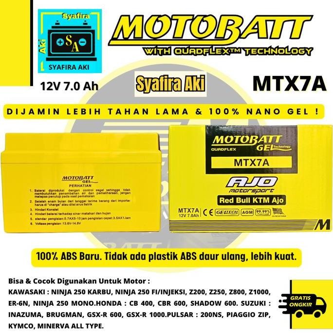 Aki Motor Ninja 250 Karbu, Ninja Mono 250, Z250 Mtx7A Motobatt Gel