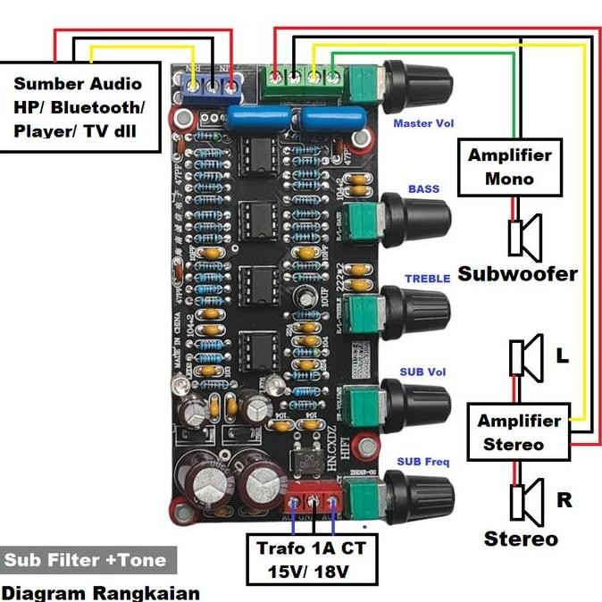 Hifi 2.1 Stereo+Subwoofer Pre-Amplifier Bass Tone Control Lfe Filter