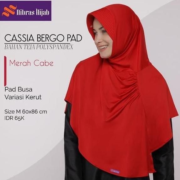 Promo Nibras Hijab Cassia Bergo Pad M Merah Cabe Instan Syar'i Bahan Teja COD