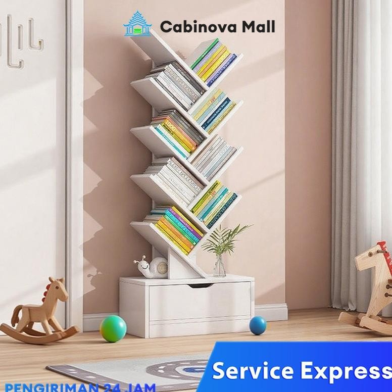 Rak Buku Kayu Rak Buku 8 Tingkat Rak buku dengan laci Rak buku sekolah anak sd Lemari buku